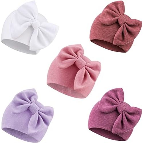 DRESHOW BQUBO Newborn Baby Girls Hats Hospital Hat Baby Cotton Beanie Infant Big Bow Hats for 0-24 Months