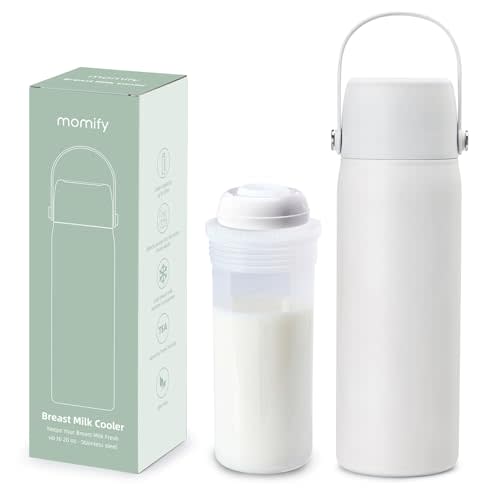 36-Hour Portable Breastmilk Storage Bottle, 20oz Vacuum Insulated Stainless Steel Breast Milk Cooler Bottle, TSA Approved Breast Milk Chiller for New Moms, Outdoor, Travel, Office​ - White