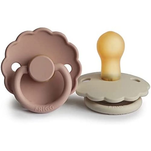 FRIGG Daisy Natural Rubber Baby Pacifier | Made in Denmark | BPA-Free (Blush/Cream, 0-6 Months) 2-Pack