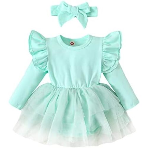 Baby Girl Clothes Infant Ruffle Sleeve Romper Dress Newborn Solid Tutu Skirt Sets Jumpsuit Headband Outfit