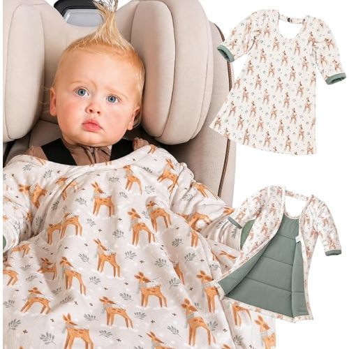 Buckle Me Baby Cozier Car Seat Blanket, Quilted Wearable Blanket with Sleeves, Ultra-Soft & Breathable