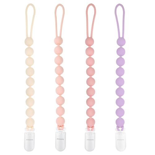 Pacifier Clips Baby Girl, 4 Pack One Piece Flexible Soft Binky Clips Silicone Pacifier Holder Clip for Girls, Baby Girl Newborn Essentials