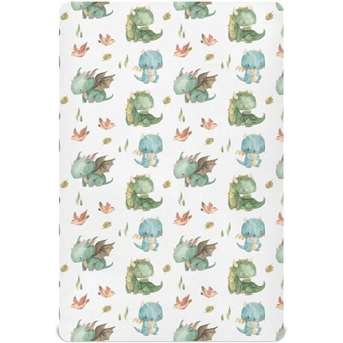 Burbuja Cute Dragon Crib Sheet for Boys Girls, Fitted Crib Sheet 28 x 52 in for Standard Crib & Toddler Bed Mattresses, Soft & Breathable