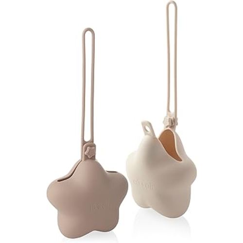 Ali+Oli BPA-Free Silicone Pacifier Holder Case (2-pk) Diaper Bag Accessory Newborn Travel Baby Pacifier Pouch (Taupe-Sand)