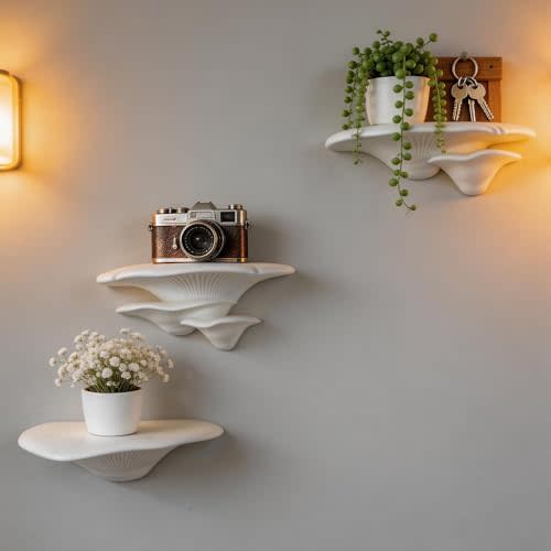 2 PCS Mushroom Wall Hanging Shelves - Assorted Realistic Floating Ledges, Whimsical Forest Fairy Wall Decor for Crystals & Plants, Unique Cottagecore Room Aesthetic Display
