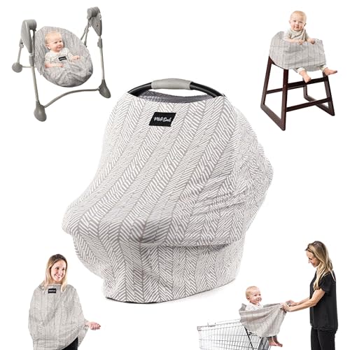 Milk Snob Original 5-in-1 Cover - Added Privacy for Breastfeeding, Baby Car Seat, Carrier, Stroller, High Chair, Shopping Cart, Lounger Canopy - Newborn Essentials, Nursing Top, Herringbone
