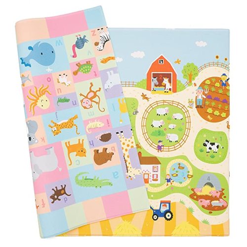 Baby Care Play Mat - Playful Collection (Busy Farm, Large) - Play Mat for Infants – Non-Toxic Baby Rug – Cushioned Baby Mat Waterproof Playmat – Reversible Double-Sided Kindergarten Mat