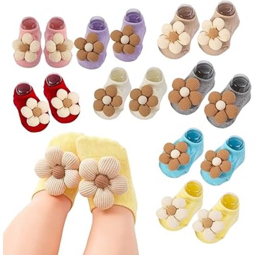 10Packs Baby Girls Socks Cute Flower Non-Slip Cotton Low Cut Ankle Socks for Babies Infants Toddler Girl,Baby Gifts for Girls