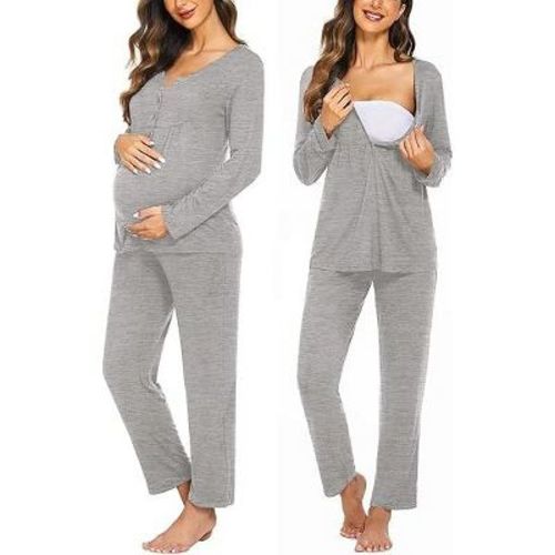 Ekouaer Maternity Nursing Pajama Sets Labor Delivery Pjs Long Sleeve Breastfeeding Pajamas Pregnancy Sleepwear Set