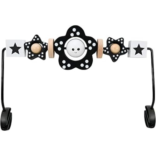 Wooden Baby Bouncer Toy Bar Attachment, Sensory Toy for Newborn to Toddler Boys Girls, Easy Install & Remove, Baby Bjorn Compatible (Black)
