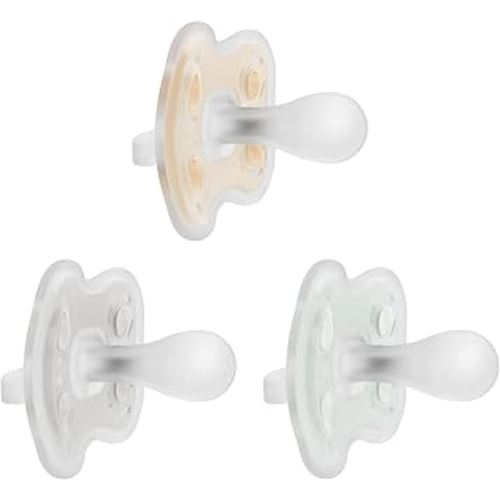 Dr. Brown's Advantage One-Piece Silicone Baby Pacifier, Fully Symmetrical Soother, Ecru/Gray/Green, 0-6m, BPA Free, 3 Pack