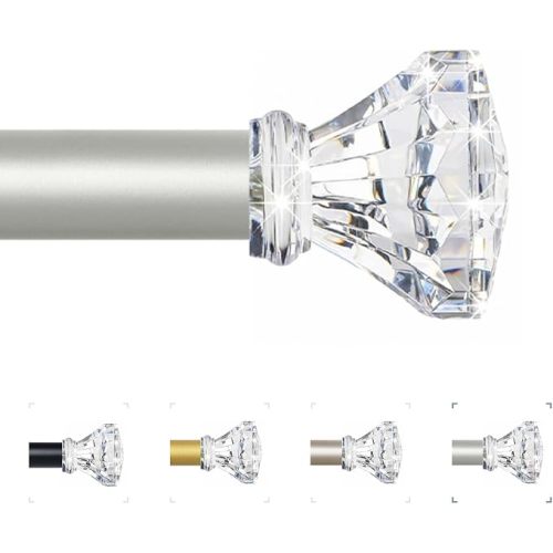 Acrylic Crystal Silver Curtain Rod 36-88",Clear Bling Diamond Finials