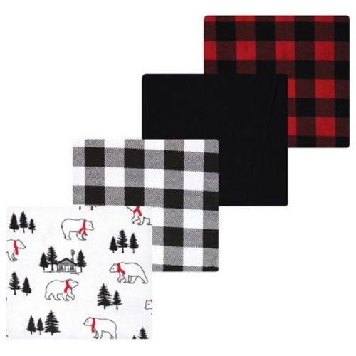 Luvable Friends Hudson Baby Infant Cotton Poly Flannel Receiving Blankets 4pk, Plaid Bear