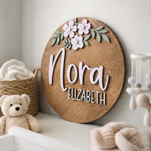 Floral Wooden Name Sign: Custom 3D Nursery Decor