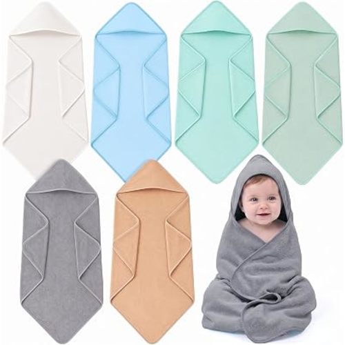 6 Pack Hooded Baby Bath Towels Coral Fleece, Cool Pastels