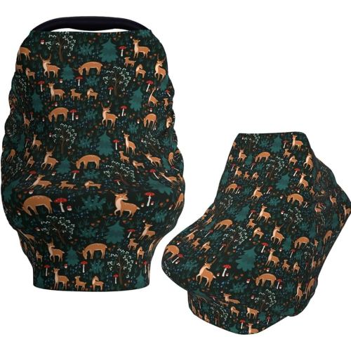 Deers Forest Mushroom Baby Car Seat Covers Carseat Canopy Soft Infant Stroller Cover Nursing Breastfeeding Covers for Girls Boys Newborn