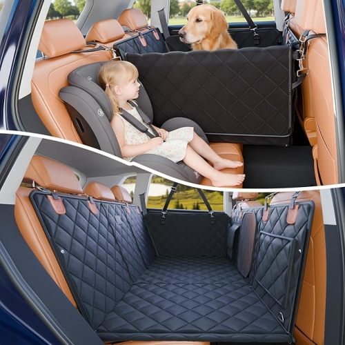 Convertible Back Seat Extender for Dogs, Foldable 400lbs Hard Bottom Dog Car Seat Cover for Back Seat, Waterproof Dog Hammock Bed Backseat Cover for Dogs in Car SUV Truck Pet Seat Cover Black M