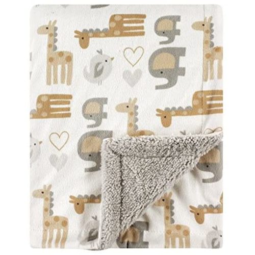 Luvable Friends Unisex Baby Plush Blanket with Sherpa Back, Neutral Safari, One Size