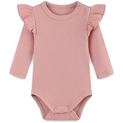 Baby Girl Knit Ruffle Outfit Clothes Ribbed 100% Organic Cotton Solid Color Long Sleeve Romper Clothes 0~24M