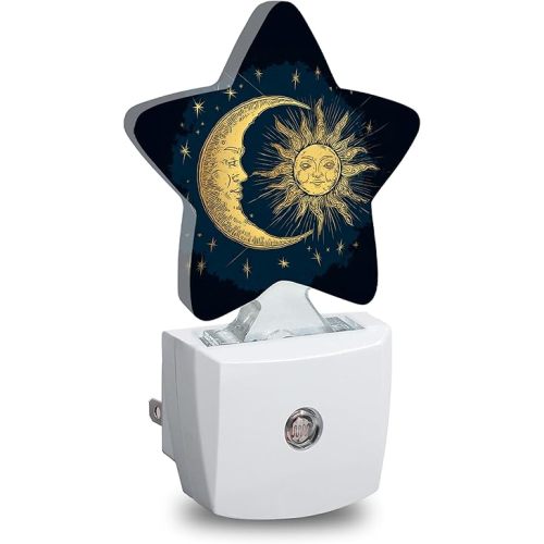 Boho Moon Sun Star Night Light Plug in, Soft Glow Night Light for Kids Bedroom Nursery, Gentle Warm Light for Sleep, Compact Lamp for Hallway Bathroom