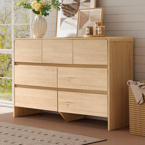 Ebern Designs Modern 7 Drawer Dresser with Curved Corners and Flush Front Design, Minimalist Storage Cabinet for Bedroom or Living Room & Reviews | Wayfair