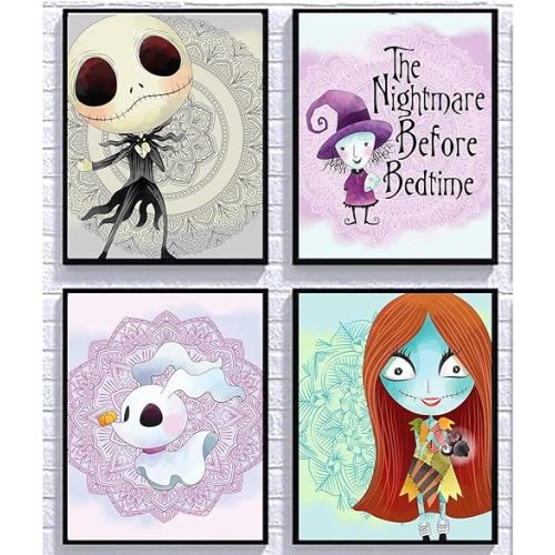 Silly Goose Gifts Nightmare Before Christmas Themed Character Wall Art Decor Baby Nursery Love (Purple Art Set)