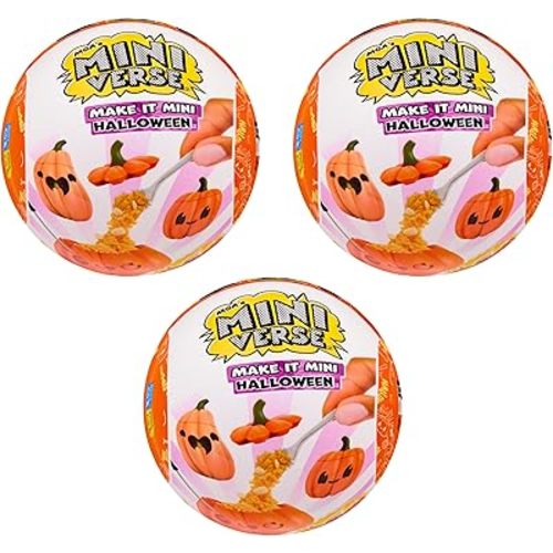 MGA's Miniverse Make It Mini Halloween (3 Pack), Beetlejuice, Mini Collectibles, Mystery Blind Packaging, Spooky, Halloween, Seasonal, DIY, Crafts, Resin Play, Replica Food, NOT EDIBLE, Collectors, 8+