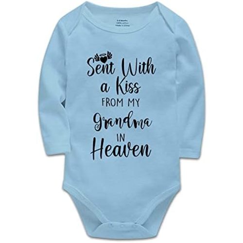 Baby Bodysuit,Sent with A Kiss from My Grandma in Heaven-Newborn Infant Baby Bodysuit White Long Sleeve 0-24 Months
