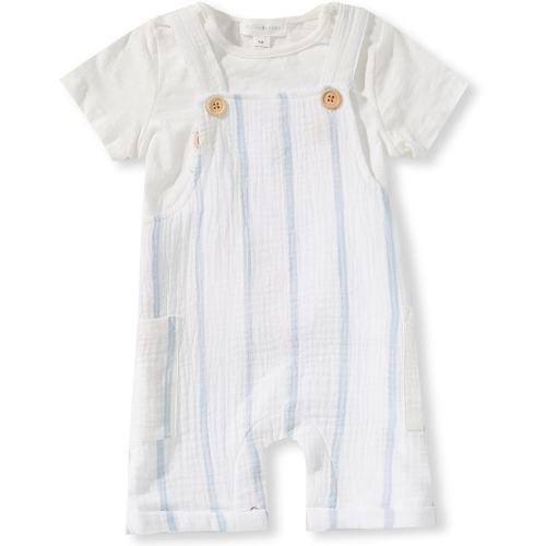 Scene&Heard Baby Boys Short Sleeve Shirt & Striped Gauze Overalls Set