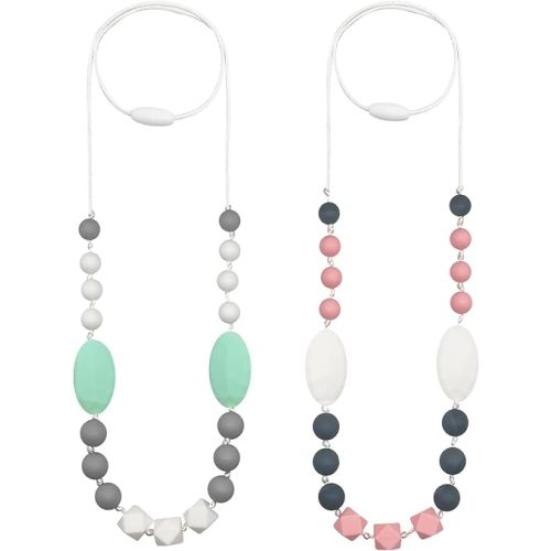 Silicone Nursing Necklaces for Mom to Wear, 2 Pack Pink Chewy Necklaces for Sensory Kids, Chewing Necklaces for Autistic Children to Reduces Anxiety