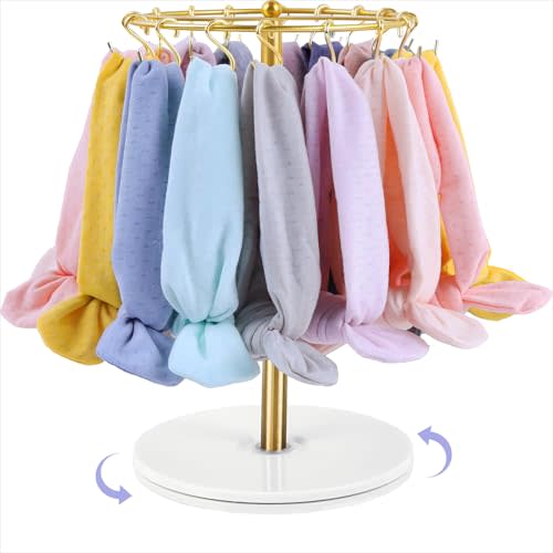 360° Rotating Headband Holder for Baby Girls - Gold Hair Bow Organizer Display Stand with 26 Hooks - Spinning Hair Accessories Storage Rack for Nursery Room, Dresser & Vanity Table