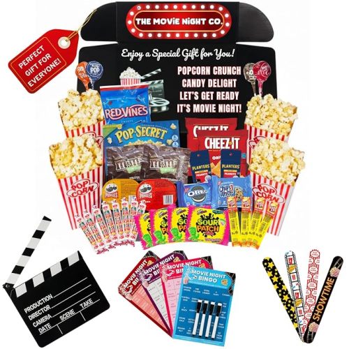 Movie Night Gift Basket 42-Piece Movie Night Supplies Box Popcorn Candy Set