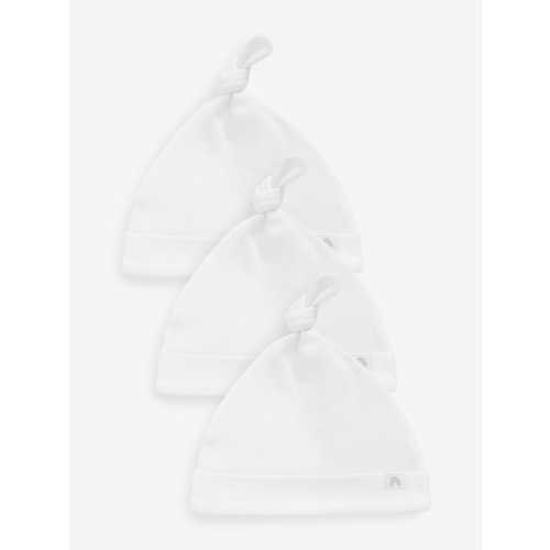 White 100% Cotton Tie Top Baby Hats 3 Pack (0-12mths)