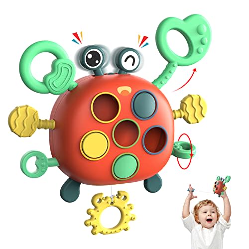 Baby Montessori Toys, Toddler Travel Sensory Babies Education Silicone Pull String Activity Toys 6-12 Months, Fine Motor Skills Birthday Gifts for 1 2 One Year Boy Girl