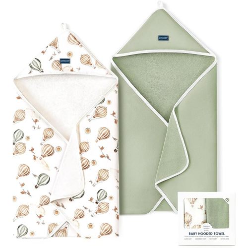 GRSSDER Baby Hooded Towel 2 Pack for Newborn, Super Soft Bath Towels with Original Designs, Ultra Absorbent Knit Terry, Large Toddler Towels with Hood for Boys Girls, Shower Gifts for Infant,34"x 34"