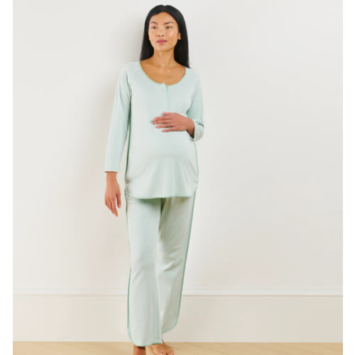 LAKE | Women | Pima Cotton Pajamas | English Rose Stripe Maternity Long Long Set