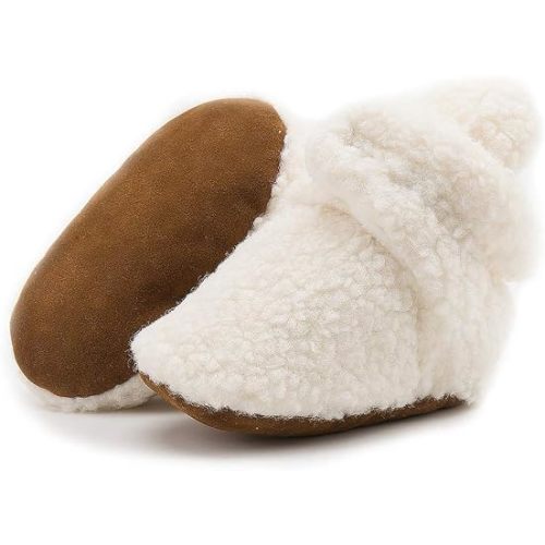 HsdsBebe Unisex Newborn Baby Cotton Booties Non-Slip Sole for Toddler Boys Girls Infant Winter Warm Fleece Cozy Socks Shoes