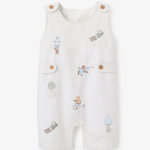 Up & Away Embroidered Gray Seersucker Jon Jon – Elegant Baby