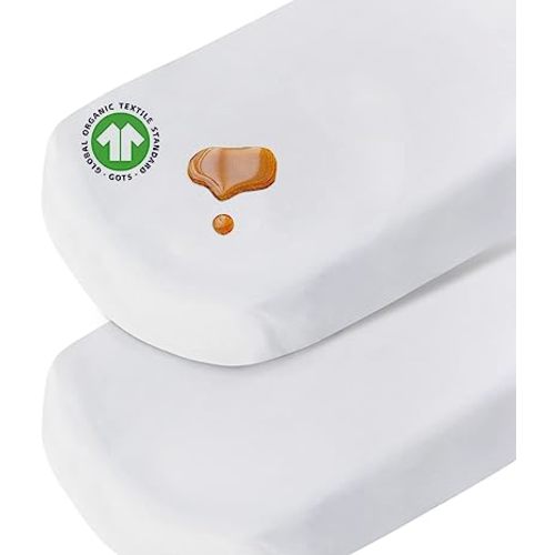 Bassinet Sheets Waterproof 2 Pack Bassinet Mattress Protector Cotton Fitted Cradle Sheets Set for Oval Rectangle Hourglass Mattres, Soft Breathable Mattress Pad Cover Baby Girl Boy, White