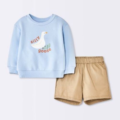 Baby Boys' Silly Goose Sweatshirt and Shorts Set - Cloud Island™ Light Blue 3-6M