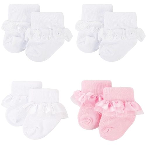 4 Pairs Baby Girl Ruffle Socks Frilly Lace Cotton Trim Dress Cute Sock Gifts For 0-36 Months Toddler
