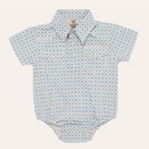 Rafter C Infant Boys' White & Blue Aztec Print Pearl Snap Western Onesie | Cavender's