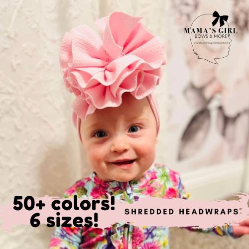 MESSY HEADWRAP SHREDDED Baby Girl Hair Bows, 60 Colors, Stretchy Headwrap, Headband, Micro Preemie, Newborn, Infant, Baby, Toddler Outfit.
