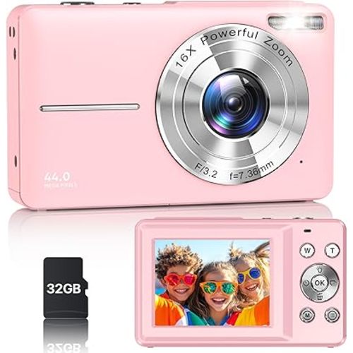 Digital Camera, Latest FHD 1080P Digital Camera for Teens with SD Card Anti Shake Point and Shoot Cameras Portable 16X Zoom Compact Small Cameras for Kids Boys Girls Seniors with Wrist Strap