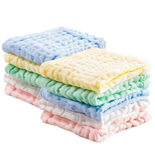Casewin Baby Muslin Washcloths 10 Pack, 6 Layers Natural Muslin Cotton Baby Wipes, Newborn Baby Face Towel for Sensitive Skin, Baby Registry as Shower Gift Set, Extra Soft, Breathable, 11.8x11.8 inch