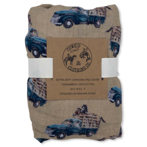 Little Blue Truck Bamboo Muslin Changing Pad Cover – Cowkid Clothing Company