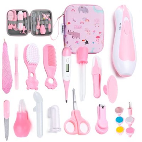 Byseng Baby Healthcare and Grooming Kit, 21 in 1 Safety Newborn Nursery Care Set with Electric Nail Trimmer for Newborn Infant Baby Girls Boys - Pink