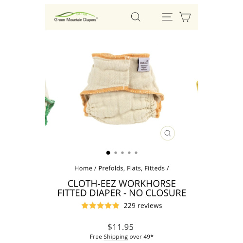 Newborn Cloth-eez Workhorse Fitted Diapers - No Closure