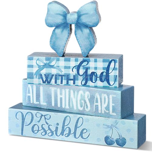 Cinnvoice 4 Pcs Blue Coquette Bow Room Decor Christian Bow Centerpieces for Table Bathroom Decor Inspirational Aesthetic College Teen Girls Gifts (Jesus)