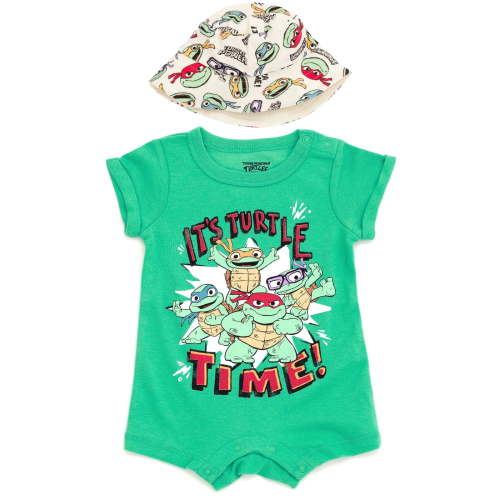 Teenage Mutant Ninja Turtles Donatello Raphael Leonardo Newborn Baby Boys Romper and Bucket Sun Hat Green 3-6 Months